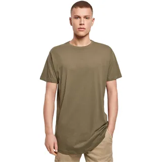 Build Your Brand Herren Shaped Long Tee – Langes T Shirt aus Baumwolle mit abgerundetem Saum im Streetwear Style für Alltag Freizeit und Casual Outfits,Olive,XL