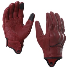 Harssidanzar Damen Vollfinger Ziegenleder Leder Touchscreen Motorradhandschuhe GL016EU,Rot, größe XL