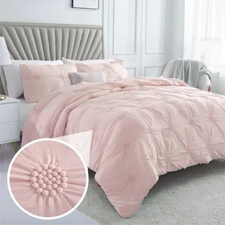 Swift Home Twin Twin XL Rose Blush 2-teiliges Daunen-Alternativ-Bettwäsche-Set mit gerüschtem 3D-Blumen-Biesen, für alle Jahreszeiten, maschinenwaschbar