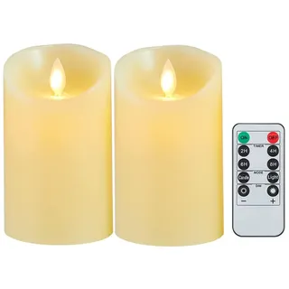 Lonkenn 2er Set LED Kerzen mit Fernbedienung, batteriebetriebene Kerzen, Weihnachtskerzen, Flackernde LED-Kerzen, Realistische Tanzflammen, für Zuhause, Hochzeit, Party, Weihnachten (15cm