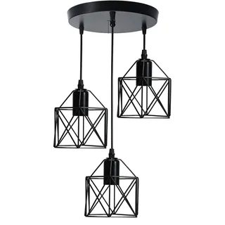 EMKE Pendellampe 3-flammig Schwarz, E27 Hängelampe Vintage mit Offenem Lampenschirm, Industrielle Hängeleuchte für Esstisch Küche Wohnzimmer, Pendelleuchte Set für Flur Diele (Ohne Leuchtmittel)