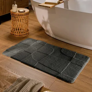 Wecon Home Badteppich Davie, 80 x 150 cm, anthrazit grau | Uni Hoch-Tief, waschbar 30°C, rutschhemmend
