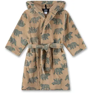 Sanetta Jungen-Bademantel Beige | Hochwertiger und kuscheliger Bademantel aus Baumwoll-Mix für Jungen. Bademantel mit Kapuze & Gürtel & Eisbär-Allover | Bademantel für Jungen