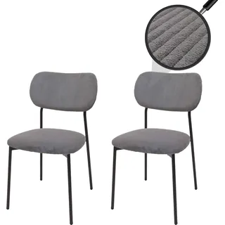 2er-Set Esszimmerstuhl HWC-O26, Küchenstuhl Polsterstuhl Stuhl, Cord (330g/m2) Stoff/Textil Metall dunkelgrau - Grau