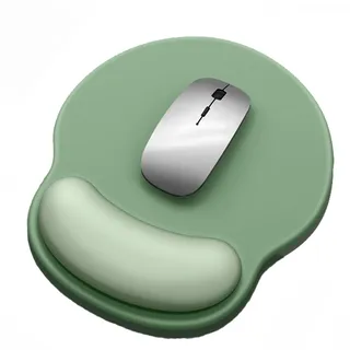 SHESHY Mauspad mit Gelkissen, Mousepad mit Handauflage, rutschfeste Gummibasis, Milch Seide Stoff mit Bequemer, Ergonomischer, Mintgrün/Silber Grau/Blau Schwarz/Aprikosengrün/Lila Rosa/Reis Aprikose