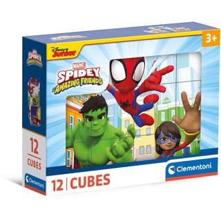 Clementoni Marvel Spidey and His Amazing Friends 12 Würfel Puzzle Kinder - Geschicklichkeitsspiel für Kinder ab 3 Jahren - Sensorik- & Motorikspielzeug 41198