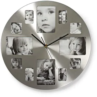 Nedis CLWA003PH40 Wanduhr, Durchmesser von 40 cm, Photo Frame, Silber