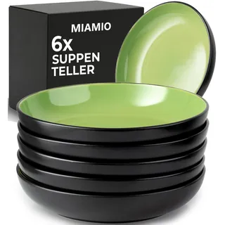 MIAMIO - 900 ml / 22 cm Geschirrset, Salatschüssel, Pastateller, Müslischale, große Bowl Schüssel, Suppe & Porridge - Le Papillon Kollektion (Suppenteller (6x))