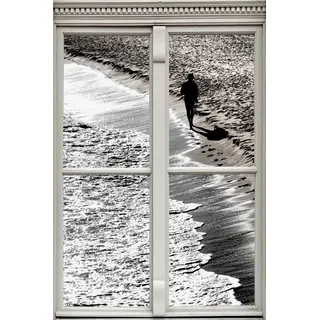 queence Wandsticker »Strand« Wandsticker, Wandbild, selbstklebend, 3D, Fenster, schwarz