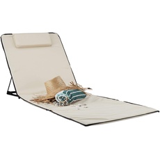 Relaxdays Strandmatte XXL, B x T: 60 x 195 cm, gepolsterte Sonnenliege mit Kopfkissen, verstellbar, Tragetasche, beige