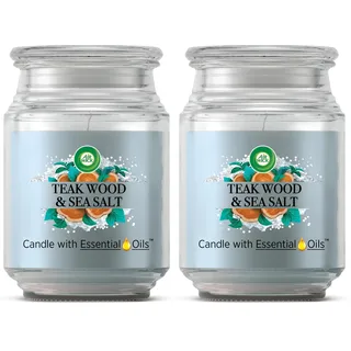 Air Wick Große Duftkerze im Glas, Teakholz & Meersalz mit ätherischen Ölen, 1 Stück (Packung mit 2)
