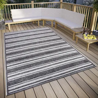 HANSE HOME Temu In- und Outdoor Wetterfest – Modernes Streifen Muster, Wasserfest robuster Aussenteppich Flachgewebe für Garten, Balkon, Terrasse, Wohnzimmer – Grau Beige, 155x235cm