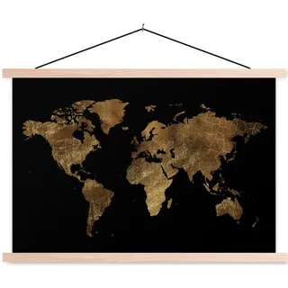 MuchoWow Poster Weltkarte - Gold - Luxus - Erde - Schwarz 60x40 cm , Textil , Rechteckig , 60x40x0.15 cm , Bilder & Rahmen, Bilder, Sonstige Wandbilder