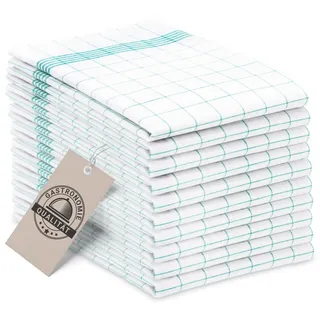 ZOLLNER 10er Set Geschirrtücher Baumwolle in 50x70 cm - super saugstarke und langlebige Küchentücher - waschbar bis 95°C – in türkis weiß kariert - Gastronomiequalität - Oeko Tex® Zertifiziert