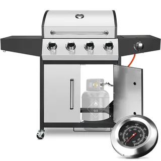 Gasgrill - Grill für den Außenbereich - Grill ohne Rauch - mit Seitenbrenner - Edelstahlgehäuse - Thermometer - Große Grillfläche