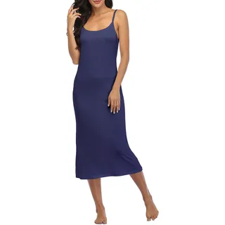 Summienlink Damen Full Slip für Unterkleider Sexy Lang Ärmellos Nachthemd Cami Kleid, blau, Medium