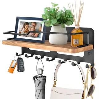 JiangLin Schlüsselbrett Holz mit Ablage, Dekoratives Schlüsselhalter, Schlüsselablage Wand mit 7 Schlüsselhaken, Schlüsselbrett Holz für für Eingang, Flur, Wohnzimme