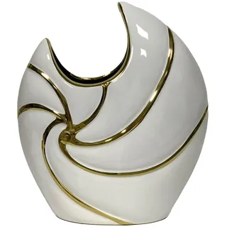 Tischvase aus Keramik in Form in Weiß glänzend und Gold, 9 x 22 x 25 cm