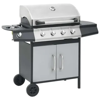 vidaXL Gasgrill 4+1 Flammen Schwarz und Silbern Stahl & Edelstahl - Silber
