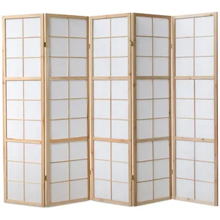 Homestyle4u Paravent 5-tlg. 220/175 cm Braun Shoji , Holz , 220x175x2 cm , Wohnzimmer, Raumteiler, Paravents