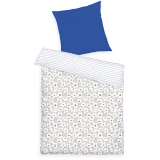 Tom Tailor Wendebettwäsche FRESH FLOWERS Blau/Beige 135 x 200 cm + 80 x 80 cm