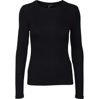 VERO MODA Dünner Pullover Langarm Shirt Rundhals Sweater RIPP Jersey Slim Fit VMROMA, Farben:Schwarz, Größe:XL