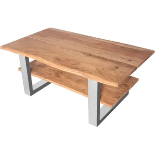 Couchtisch Baumkante 115 x 65 cm Akazie massiv + naturfarben silber PATRICK - Beige