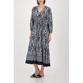 Maxikleid MONARI, Damen, Gr. 38, N-Gr, schwarz gem, Web, Obermaterial: 100% Viskose, gemustert, regular fit wadenlang, eingesetzt elastischer Bund, Kleider Maxikleid, Regular fit mit V-Ausschnitt