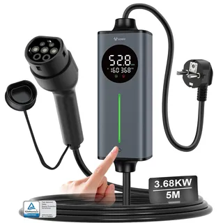 GONEO Typ 2 Ladekabel Schuko 3,68kW 16A 5m | Tragbares EV Ladegerät & Notladekabel 230V für Elektroauto & Plug-in Hybrid | Mit FI-Schutz AC/DC,Temperaturkontrolle & Timer,ideal für Zuhause & unterwegs