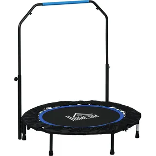 HOMCOM 102 cm Fitness-Trampolin, Faltbares Mini-Trampolin mit 4-Fach Höhenverstellbarer Haltegriff, Fitness-Rebounder für Erwachsene, bis 100 kg - Blau, Schwarz
