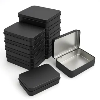 Forever bene 12-teilig Schwarz Metalldosen, 11,5 cm × 8,5 cm × 2,2 cm | Verbundene Deckel bleiben an der Dose und ordnen Bastelteile, Nähzubehör, Bürobedarf und kleine Beschläge