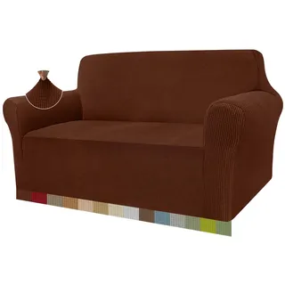 Granbest High Stretch Sofabezug Moderne Sofaüberwurf Jacquard Elastische Sofahusse für Wohnzimmer Protector für Hunde Haustiere (2 Sitzer, Kaffee)