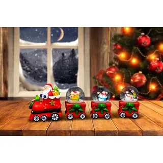 SHATCHI Weihnachtsset mit 3 Schneekugeln, Zugkutschen und Motoren, handbemalte Schneekugel, Schlitten, Ornament, Tisch-/Kamindekoration, für Kinder und Erwachsene, Rot, 1 Stück