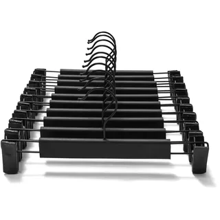 GUANJUNE Kleiderbügel,Platzsparende Rockhalter mit 360 ° Schwenkhaken,Verstellbare Clips Hosenbügel,Kleidung Mantel Kleidungsstück Jeans Kleiderbügel (10er Pack, Schwarz)