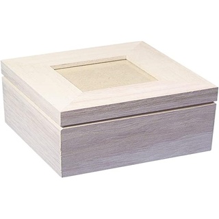 Rayher Hobby 62264000 HolzBox, mit Fotodeckel, 12 x 12 x 7,6 cm, FSC Mix Credit, Beige