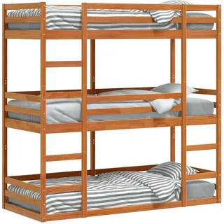 vidaXL Dreifach-Etagenbett Wachsbraun 75x190 cm Massivholz Kiefer - Braun