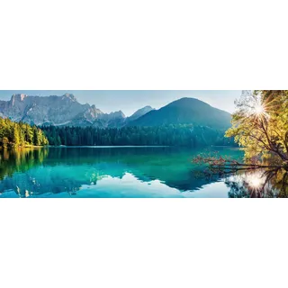 Euroart Glasbild 30 x 80 cm Fusine Lake Glas Blau