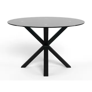 Esstisch ACTONA GROUP "Glas Esstisch Heaven, Runder Esstisch, belastbar bis 100 kg", klar gehärte, matt schwarz, klar, B:119cm H:75,5cm T:119cm, Tische, Esstisch, Tischplatte aus rauer Keramik, schwarz gestell, Rund, 119x75,5