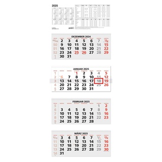 Zettler 4-Monatskalender rot 2025 - 31x13,5 - mit Kopftafel - Datumsschieber - faltbar - 964-0011