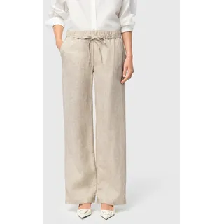 Leinenhose MAC "CHIARA BELT", Damen, Gr. 36, Länge 32, beige (almond beige melange), Obermaterial: 100% Leinen, meliert, weit knöchellang, Hosen Leinenhose, Sommerhose Wide Fit, mit geradem, weitem Bein