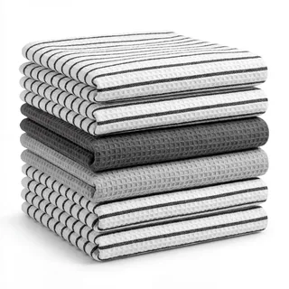 BOSKIMO Premium Geschirrtücher Baumwolle – 6er Set Küchenhandtücher aus Mikrofaser und Frottee, Hochsaugfähige Baumwolltücher, Reinigungstücher (Aura Silver)