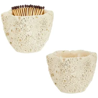 DICOSMETIC 2er Set Dekorativer Streichholzhalter Beton Niedliches Streichholzglas Beige Streichholzbox Modernes Home Decor Geschenk Handgemachte Streichholzdose für Kamin Badezimmer Kerzen