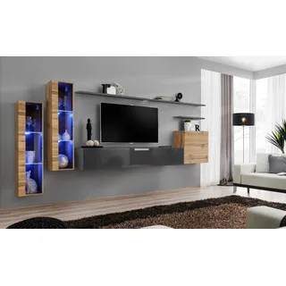 Luxus Design Möbel Garnitur Wohnwand Sideboard TV-Ständer Einrichtung Wandregal - Grau