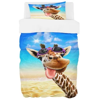 Zomer Bettwäsche 135 x 200 cm Lustig Giraffe & Strand Motiv Bettbezug Set 2teilig Weich Mikrofaser Bettwäsche Deckenbezug - 1 Flauschige Bettbezug und 1 Kissenbezug 80x80cm