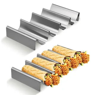 CALLARON 2 Stück Taco Halter - Hotdog Halter, Taco Ständer Edelstahl, Wellenform Brötchenhalter, Hot Dog Ständer für Halten Tacos, Hot Dogs, Tortilla, Sandwiches und Pfannkuchen