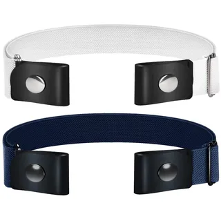 Tourzoo Schnallenfreier elastischer Gürtel, unsichtbar, Stretch, schmaler Taillengürtel für Jeanshosen, Kleider, Damen/Herren, kein Ärger 2er-Pack (Blau + Weiß), Einheitsgröße, Belt-2P-Blue+White