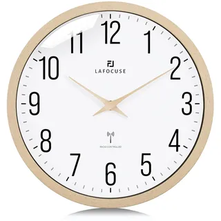 Lafocuse 30CM Wanduhr Funk mit Holz Zeiger, Ohne Tickgeräusche Funkuhr Küchenuhr Beige Vintage für Wohnzimmer Schlafzimmer Büro Küche
