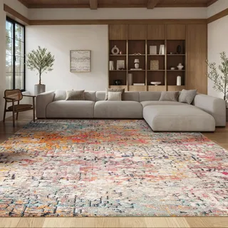 SAFAVIEH Zeitgenössische Teppich für Wohnzimmer, Esszimmer, Schlafzimmer - Madison Collection, Kurzer Flor, Grau und Rosa, 244 X 305 cm