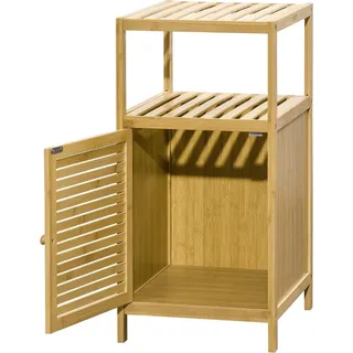 Badezimmerschrank Badschrank Mit Offenem Fach, Beistellschrank, Kippschutz, Aufbewahrungsschrank, Bambus, Natur, 33X35,5X67Cm