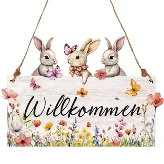 Türkranz Ostern,Osterdeko,Türschild Deko Holz Frühlingsdeko,Haustür Willkommen Türdeko Schild,Aus Frühling Tür Aufhängen für Oster,zum Easter Frohe Osterhase,Dekoschild Herzlich Osterndeko